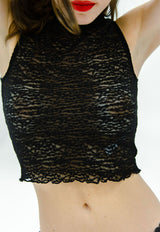 Crepe Mesh Tee Black