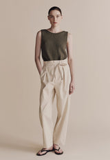 Belted Barrel-leg Pants Cream