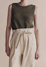 Belted Barrel-leg Pants Cream