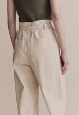 Belted Barrel-leg Pants Cream