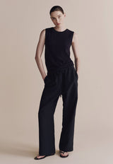 Cotton Blend Sleeveless Knit Top Navy