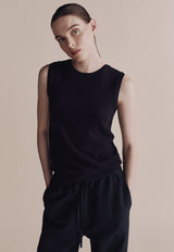 Cotton Blend Sleeveless Knit Top Navy