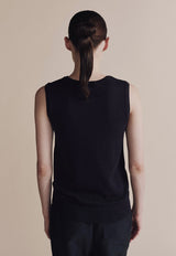 Cotton Blend Sleeveless Knit Top Navy