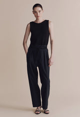 Belted Barrel-leg Pants Navy