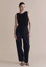 Belted Barrel-leg Pants Navy