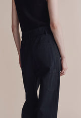 Belted Barrel-leg Pants Navy