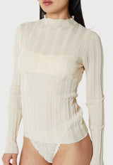 Wide Ribbed Knit Mock Neck Ecru