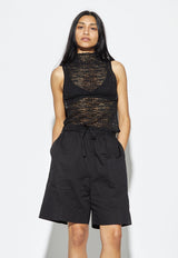 Crepe Mesh Tee Black