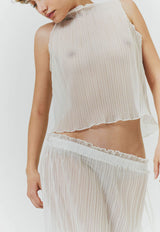 Pleated Light Lurex Boat Neck Tank Top White