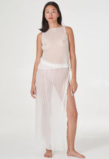 Pleated Light Lurex Boat Neck Tank Top White