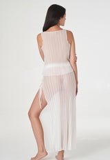 Pleated Light Lurex Boat Neck Tank Top White