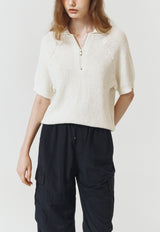Collared Half Zip Knit Soft Cream
