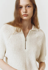 Collared Half Zip Knit Soft Cream