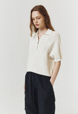 Collared Half Zip Knit Soft Cream