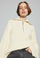 Want Knit Logo Zip White