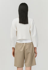 Ribbed Crop Zip-up Cardigan Ivory