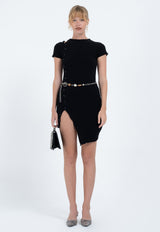 Asymmetric Button Dress Black