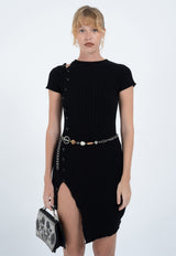 Asymmetric Button Dress Black