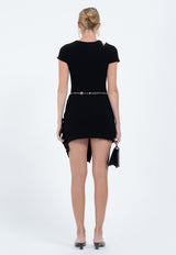 Asymmetric Button Dress Black