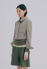 Knitted Crop Jacket Light Khaki