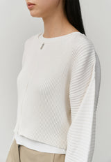 Ribbed Crop Zip-up Cardigan Ivory