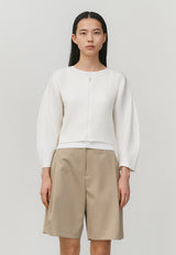 Ribbed Crop Zip-up Cardigan Ivory
