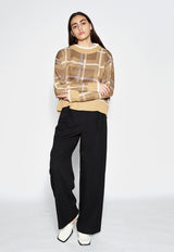 Check Unbalance Knit Top Mocha