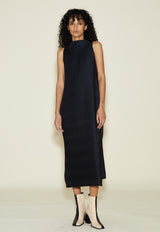 Wave Pleat Dress Black Poplin