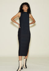 Wave Pleat Dress Black Poplin