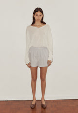 Loose Long Sleeve Knitted Top White