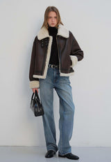 Loose Fit Vegan Shearling Jacket Brown