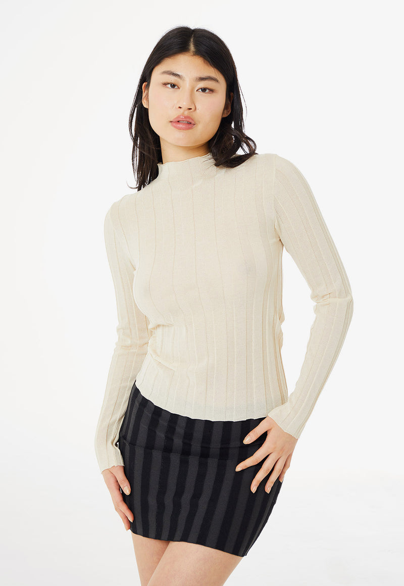 Ribbed knit mock neck top on sale