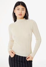 Wide Ribbed Knit Mock Neck Ecru