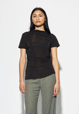 Semi-Sheer Ruched Top Black