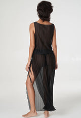 Pleated Light Lurex Boat Neck Tank Top Black