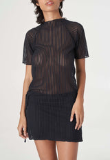 Addison Seersucker Raglan Mockneck Top Black