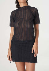 Addison Seersucker Raglan Mockneck Top Black