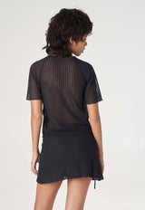 Addison Seersucker Raglan Mockneck Top Black