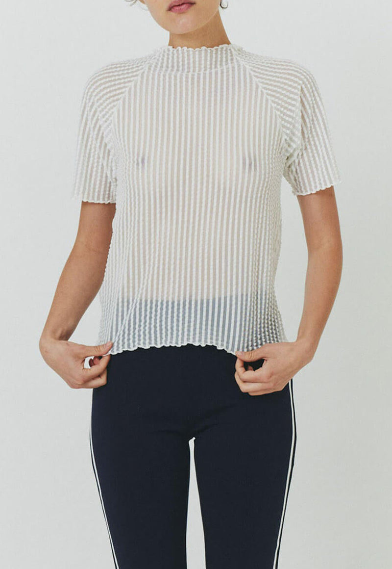 Addison Seersucker Raglan Mockneck Top White