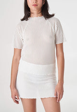 Addison Seersucker Raglan Mockneck Top White
