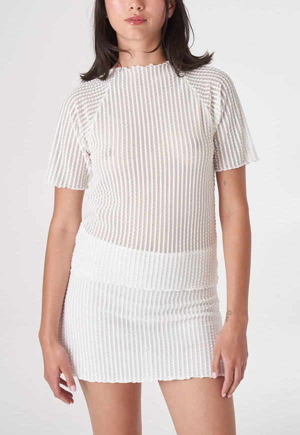Addison Seersucker Raglan Mockneck Top White