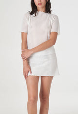 Addison Seersucker Raglan Mockneck Top White
