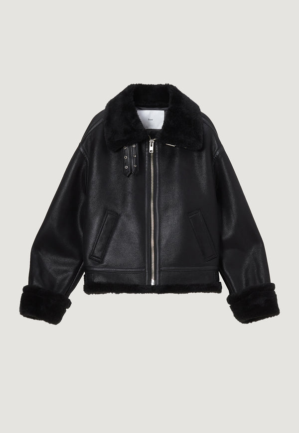 Loose Fit Vegan Shearling Jacket Black