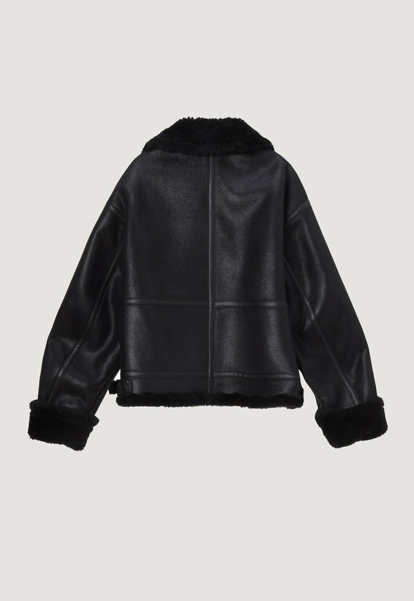 Loose Fit Vegan Shearling Jacket Black