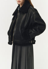 Loose Fit Vegan Shearling Jacket Black