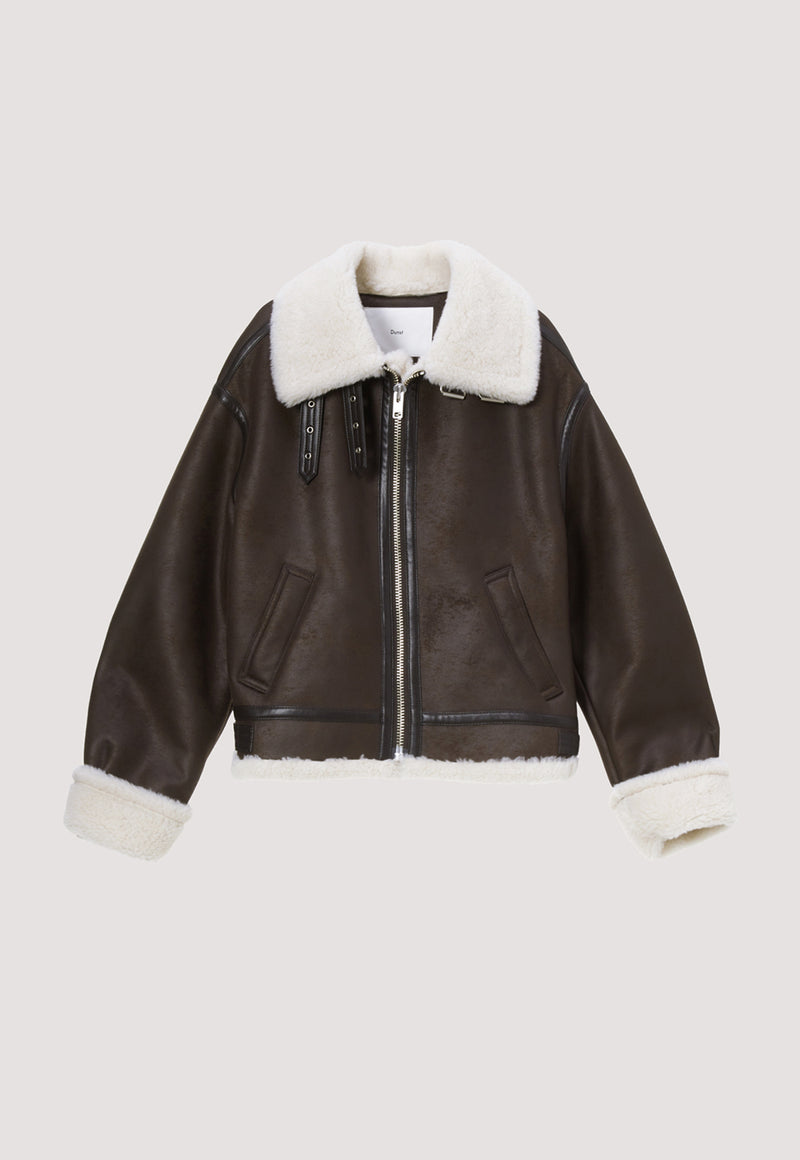 Loose Fit Vegan Shearling Jacket Brown