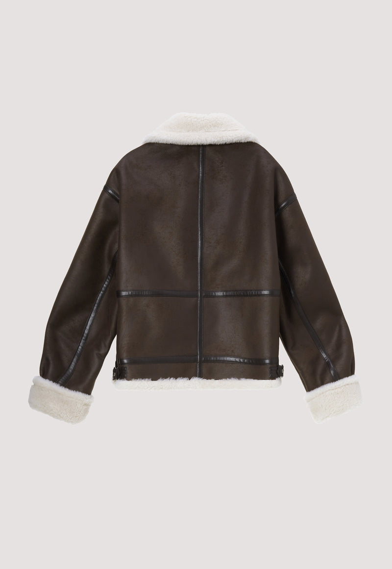 Loose Fit Vegan Shearling Jacket Brown