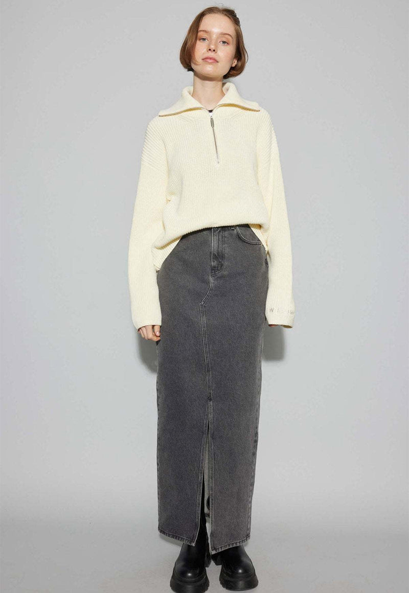 Want Knit Logo Zip White