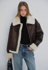 Loose Fit Vegan Shearling Jacket Brown