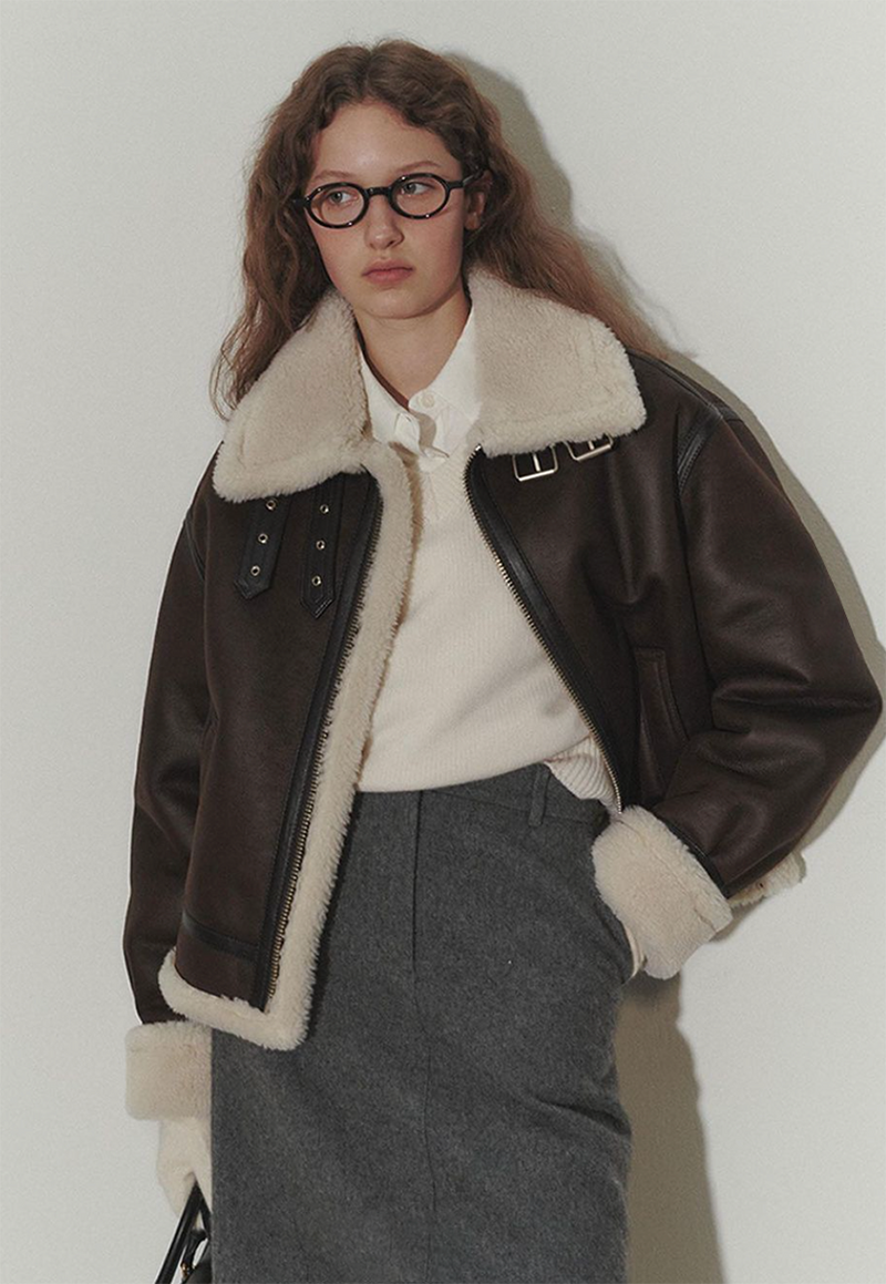 Loose Fit Vegan Shearling Jacket Brown